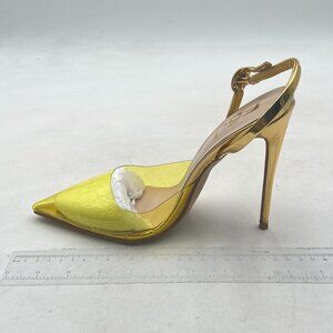 FSJ Gold High Heel Clear Pump Pointed Toe Slingback PVC Fashion Dress Party Shoe